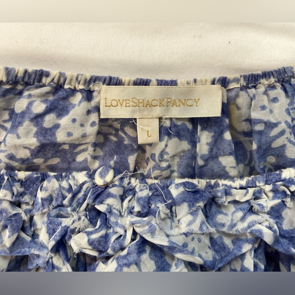 LoveShackFancy Floral Blue Popover Cropped Top‎ Size Large - Picture 3 of 9